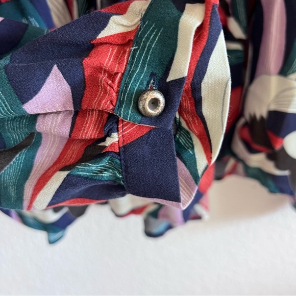 Maeve Anthropologie Cheyenne Blouse Peplum Geometric Brick Navy - Picture 15 of 15